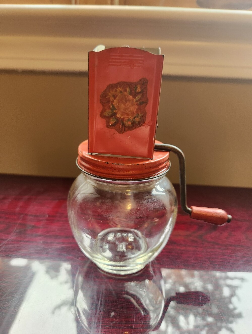 Vintage Hazel Atlas Food Chopper Red Rose Nut  Spice Chopper